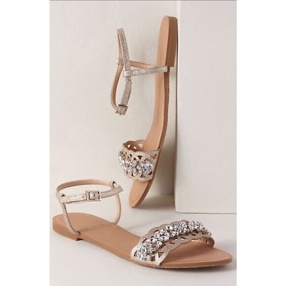 New Anthropologie X Bhldn Badgely Mischka Flat Jewel Sandal Size 8